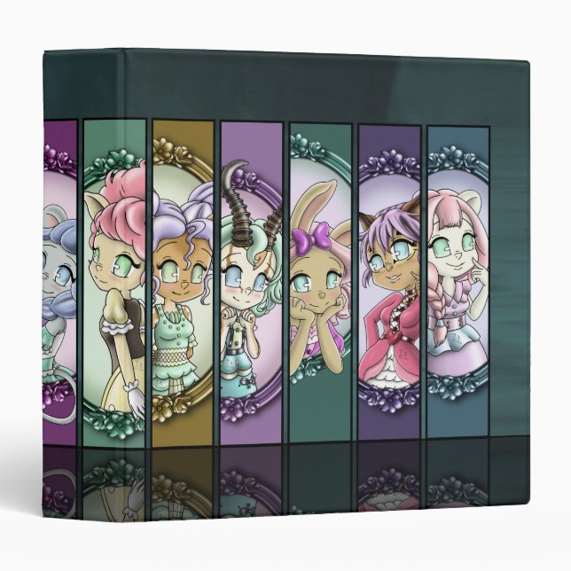 Classeur Animaux Anime Filles mignonnes (Devant/Côté)