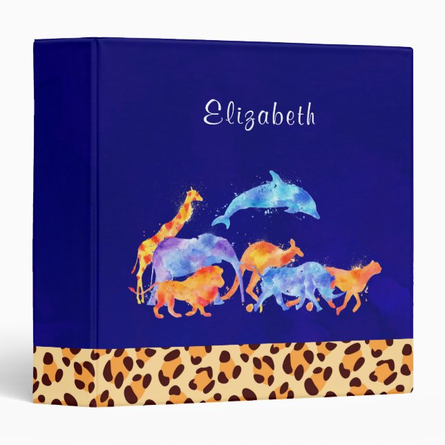 Classeur Animaux sauvages avec une bordure Empreinte de léo (Devant/Côté)
