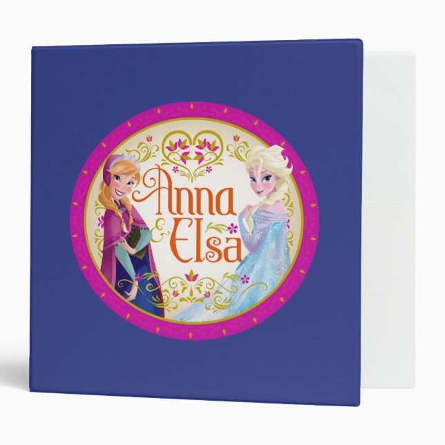 Classeur Anna et Elsa | Cadre floral (Devant/intérieur)