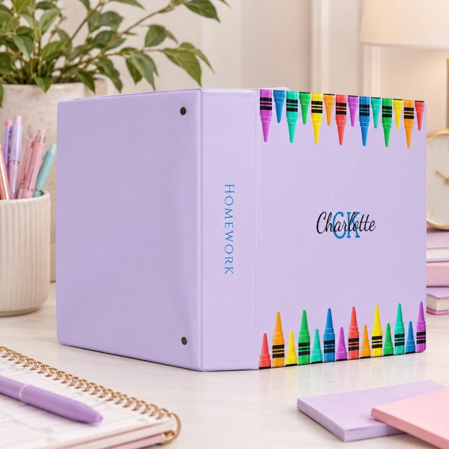 Classeur Anneau Violet Lavande Monogramme Initiales Nom 3 (Violet Lavender Monogram Initials Name 3 Ring Binder)