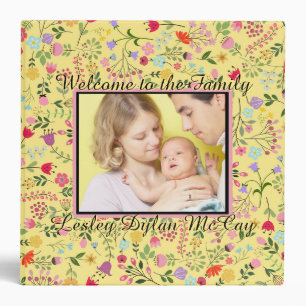 Classeur Année du bébé une florale jaune photo personnalisé