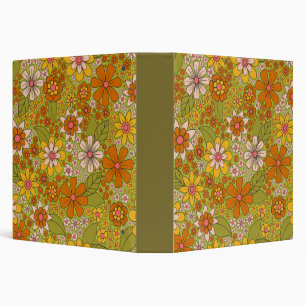 Classeur Années 1960, 1970 Vert & Orange Retro Floral