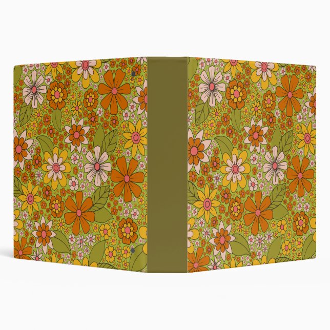 Classeur Années 1960, 1970 Vert & Orange Retro Floral (Arrière-plan)