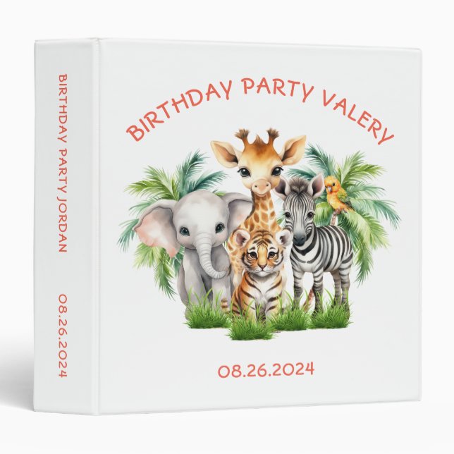 Classeur Anniversaire de enfant Party Jungle Safari Animaux (Devant/Côté)