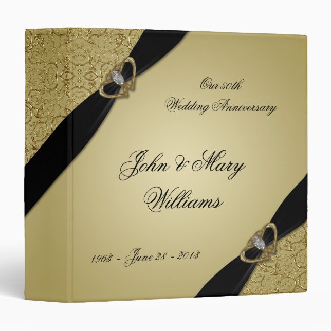 Classeur Anniversaire de mariage de noir cinquantième d'or (Devant/Côté)