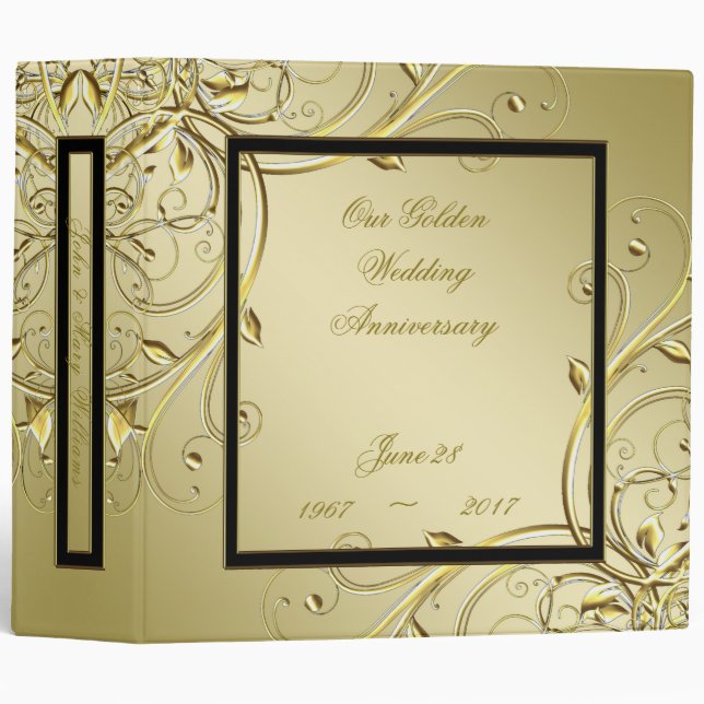 Classeur Anniversaire de mariage de noir cinquantième d'or (Devant/Côté)