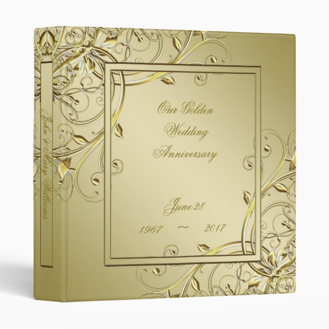 Classeur Anniversaire de mariage d'or cinquantième de (Devant/Côté)