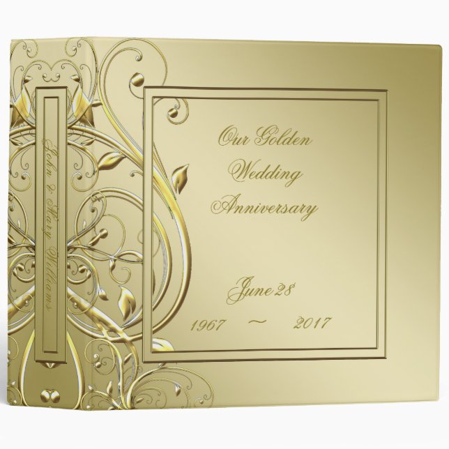 Classeur Anniversaire de mariage d'or cinquantième de (Devant/Côté)