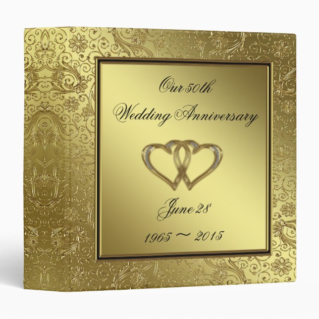 Classeur Anniversaire de mariage d'or classique 1,5" (Devant/Côté)