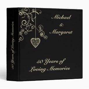 Classeur Anniversaire de mariage d'or élégant de coeur