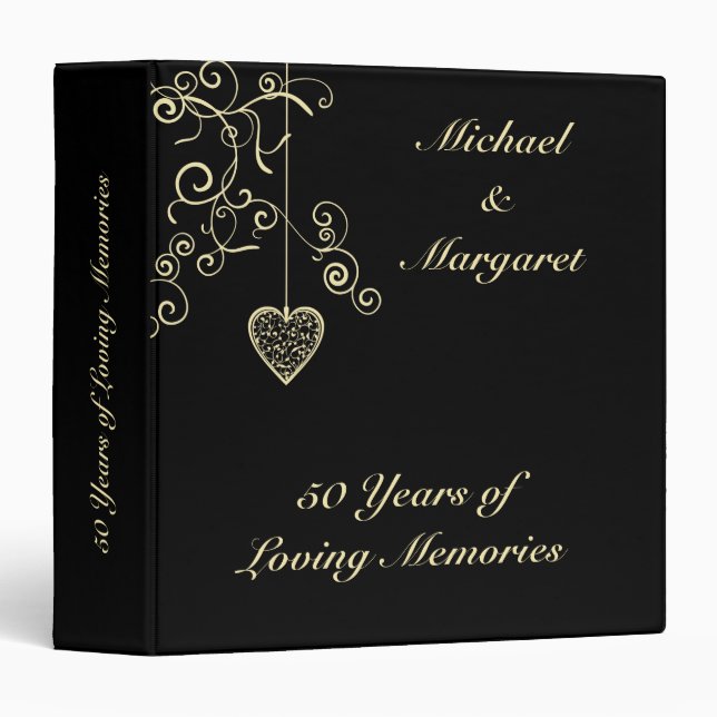 Classeur Anniversaire de mariage d'or élégant de coeur (Devant/Côté)