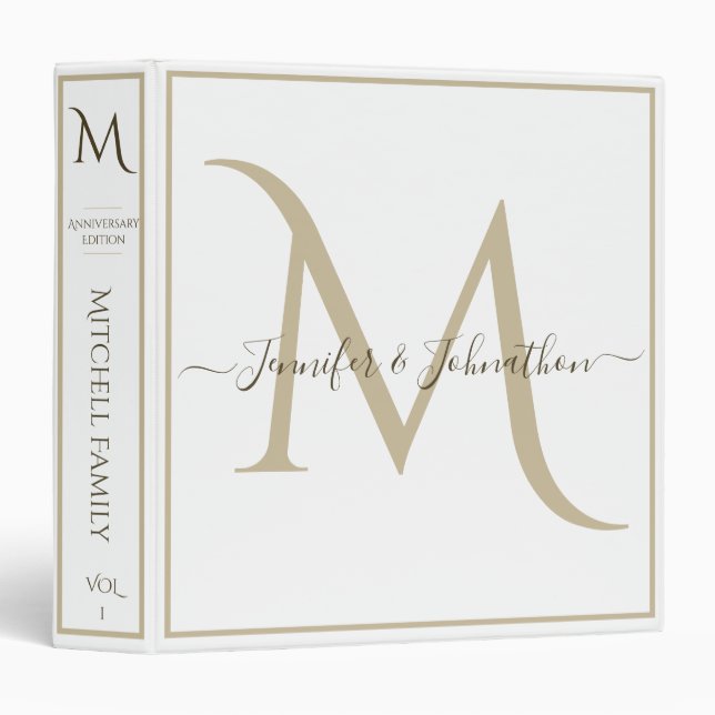 Classeur Anniversaire élégant / Monogramme Mariage (Devant/Côté)