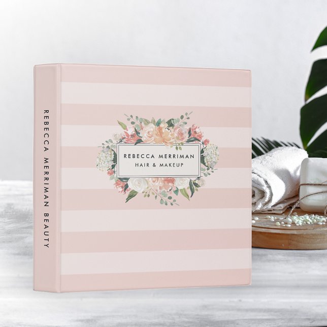 Classeur Antique Floral Blush Pink Stripe (Créateur téléchargé)