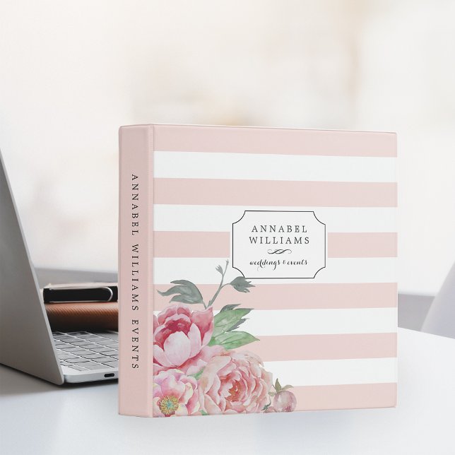 Classeur Antique Peony | Bleu rose bande personnalisée (Créateur téléchargé)