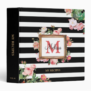 Classeur Antique Vintage Floral & Stripes Recettes Monogram