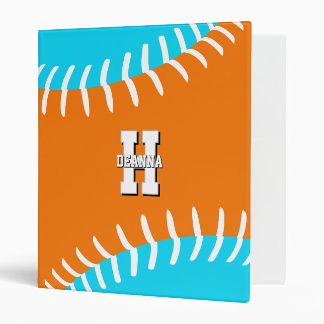 Classeur ANY team colors baseball softball monogrammed (Devant/intérieur)