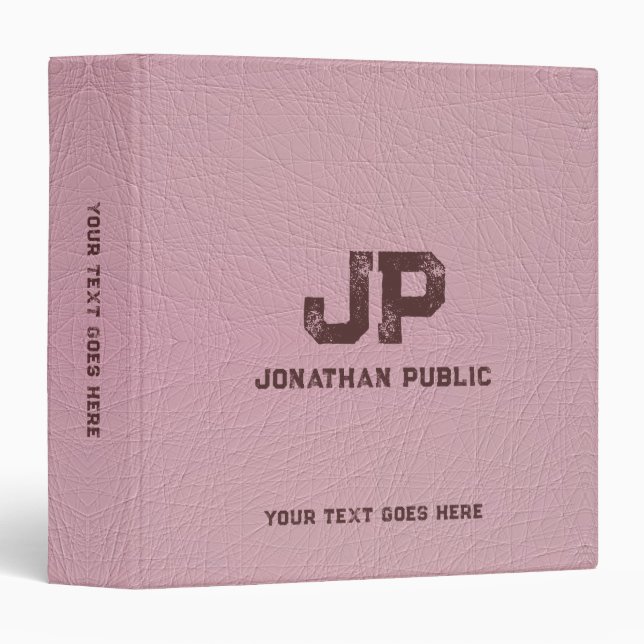 Classeur Apparence en cuir Élégant Monogramme détendu Texte (Devant/Côté)