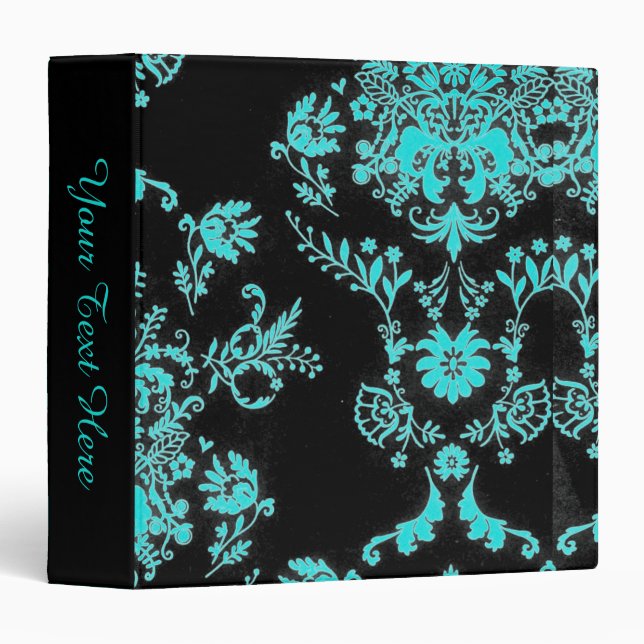 Classeur Aqua Damassé sur Design Chic Noir Personnel (Devant/Côté)