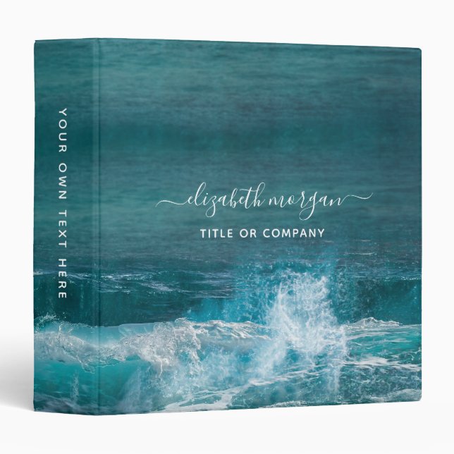 Classeur Aqua Green Blue Beach Name Professional Script 3 R (Devant/Côté)