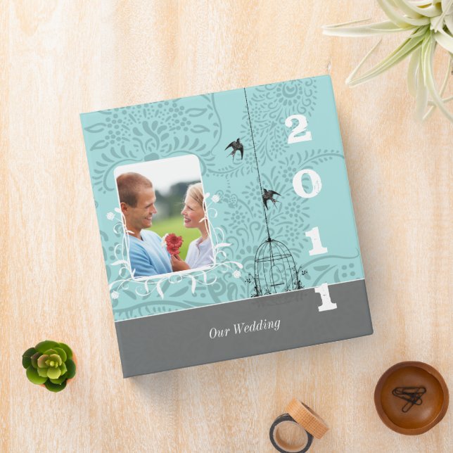 Classeur Aqua & Grey Bird Cage Your Photo Wedding planner 2 (In Situ)