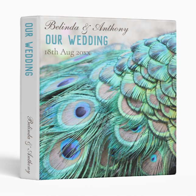 Classeur Aqua Peacock Feaths Mariage Album (Devant/Côté)
