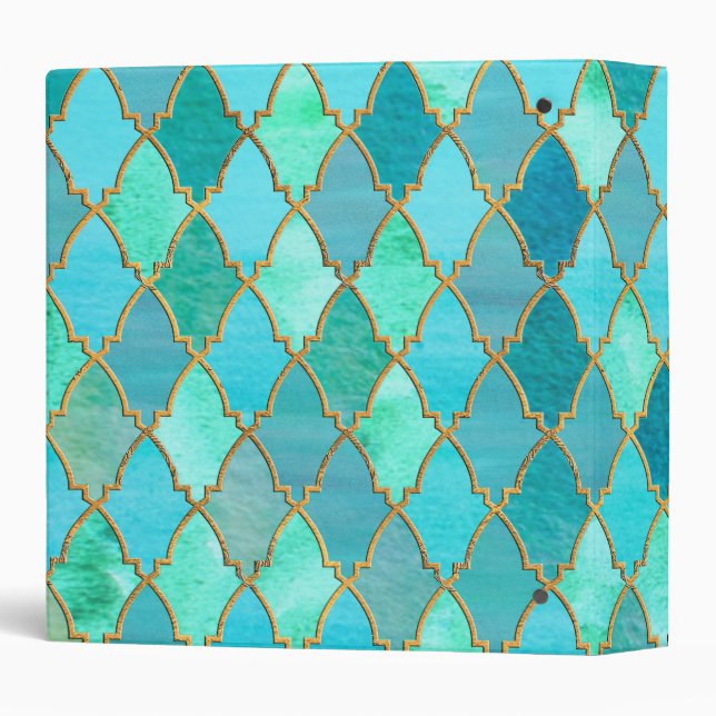 Classeur Aqua Turquoise Mint Gold Oriental Marocain Carrela (Dos/Côté)