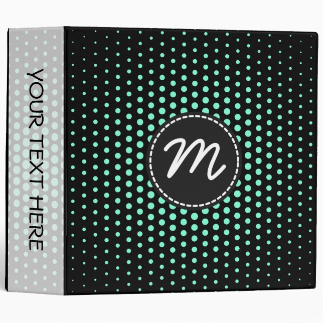Classeur Aquamarine Techno Points Moderne Monogramme (Devant/Côté)