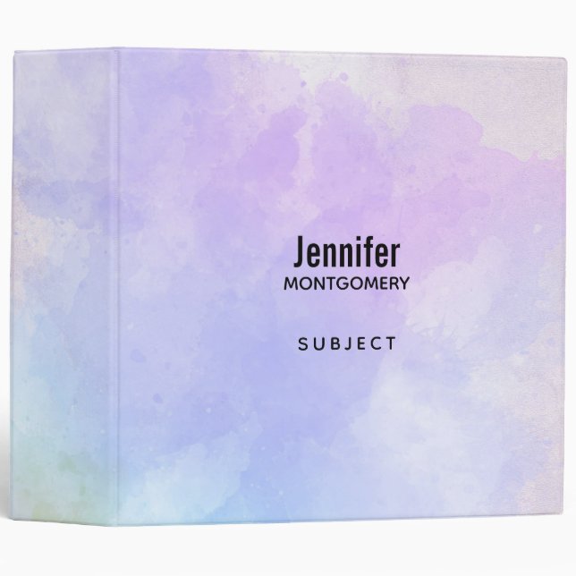 Classeur Aquarelle Abstraite bleu violet élégant (Devant/Côté)