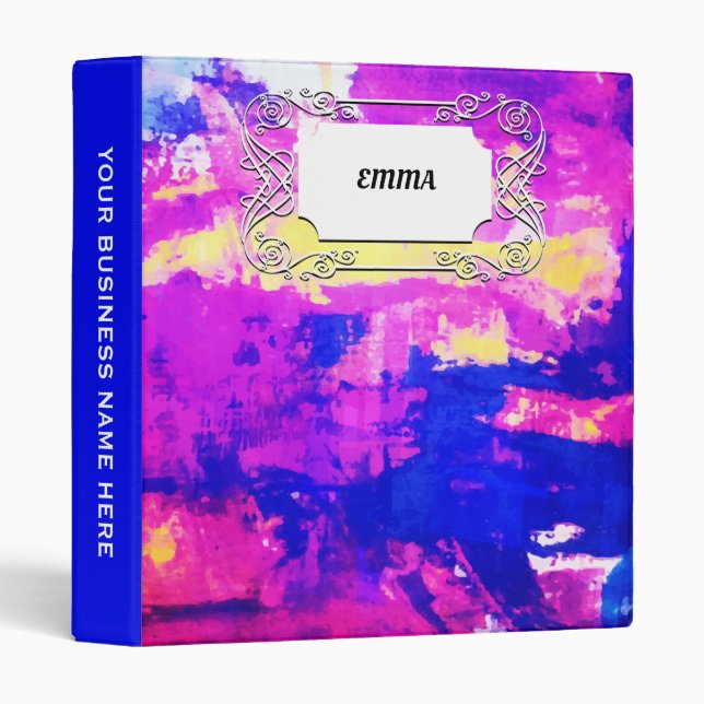 Classeur Aquarelle Abstraite couleur bleu pourpre moderne (Devant/Côté)