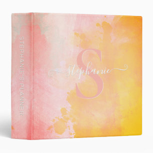 Classeur Aquarelle Abstraite rose orange Monogramme