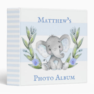 Classeur Aquarelle Adorable Elephant Vert Boy Monogramme