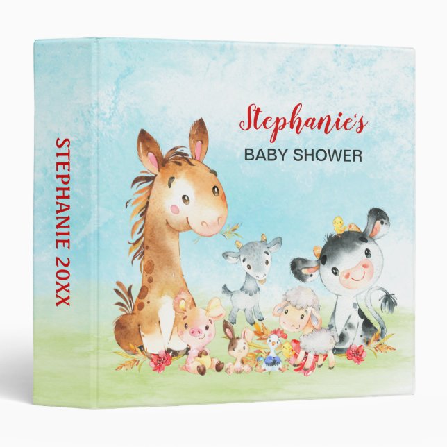 Classeur Aquarelle Agritourisme Animaux Bébé Douche (Devant/Côté)