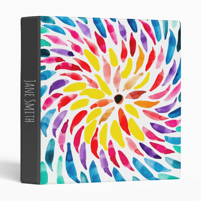 Classeur Aquarelle arc-en-ciel spirale abstraite (Devant/Côté)