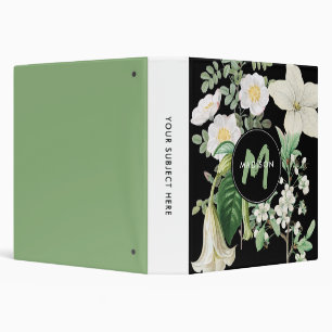 Classeur Aquarelle Blanc Fleur sauvage Sage Vert Monogramme