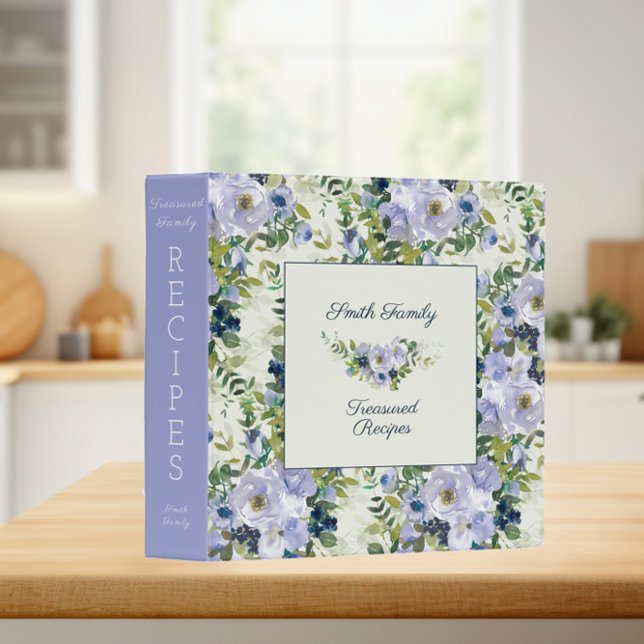 Classeur Aquarelle bleu Dusty Recettes de saké floral (Créateur téléchargé)