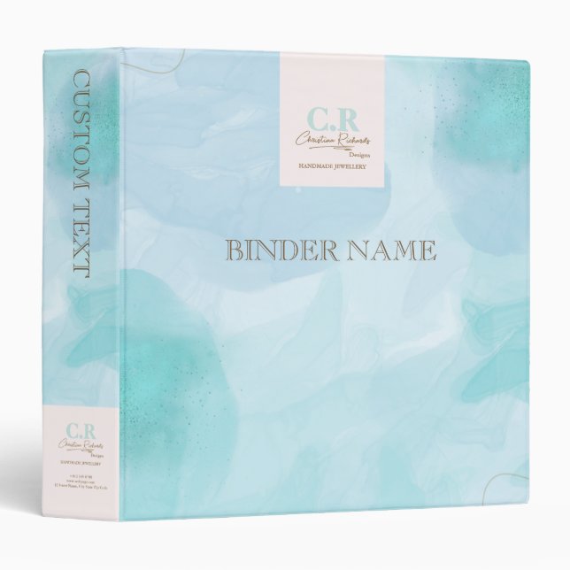 Classeur Aquarelle Bleu Moderne Turquoise (Devant/Côté)