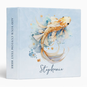Classeur Aquarelle bleu or Koi poisson personnalisé