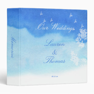 Classeur Aquarelle bleue et colombes blanches