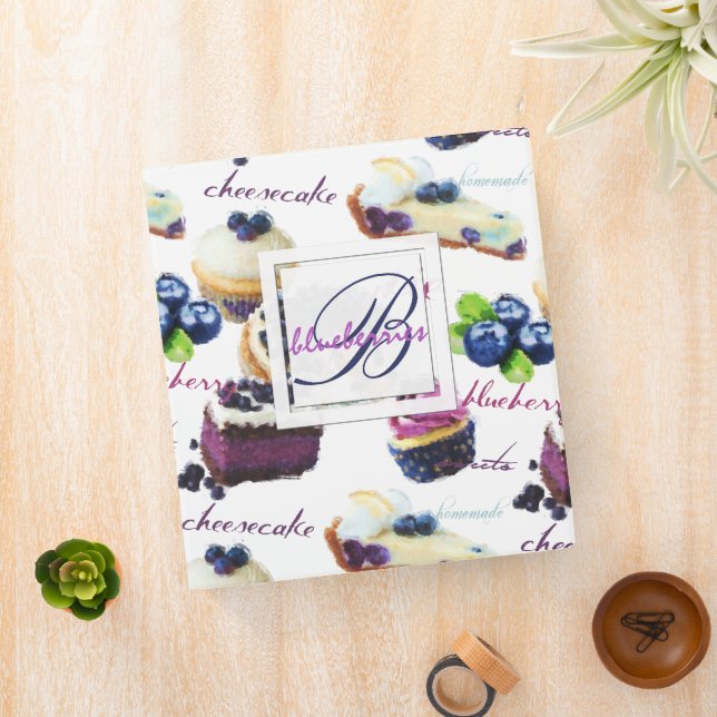 Classeur Aquarelle Blueberries et Sweets Monogramme (In Situ)