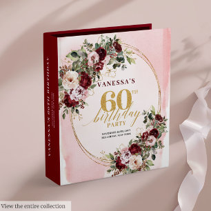 Classeur Aquarelle Boho Bourgogne Or 60e Anniversaire Album