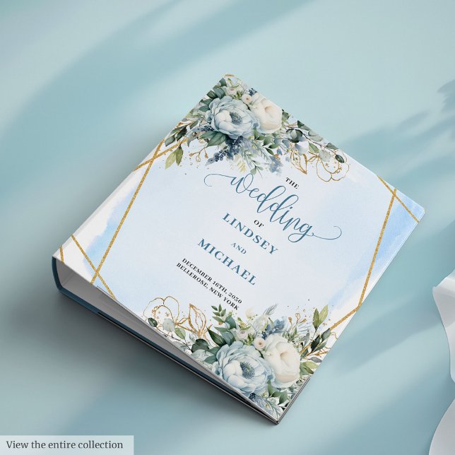 Classeur Aquarelle Boho Dusty Blue Floral Mariage (Watercolor Dusty Blue Floral Greenery Wedding Album)