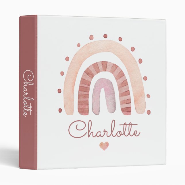Classeur Aquarelle Boho personnalisée mignonne pour enfants (Devant/Côté)