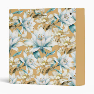 Classeur Aquarelle botanique bleu blanc lily floral
