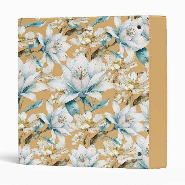 Classeur Aquarelle botanique bleu blanc lily floral (Dos/côté)