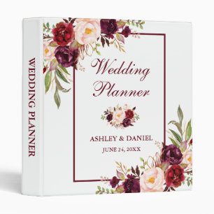 Classeur Aquarelle Bourgogne Floral Wedding planner or