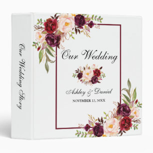 Classeur Aquarelle Bourgogne Mariage Floral