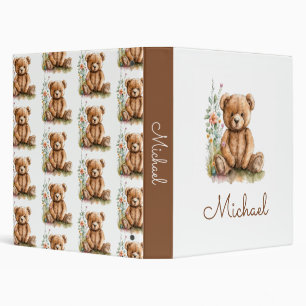 Classeur Aquarelle Brown Teddy Bear Personnalisé Baby Boy