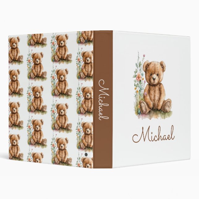Classeur Aquarelle Brown Teddy Bear Personnalisé Baby Boy (Arrière-plan)