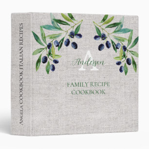 Classeur Aquarelle burlap olive Recette livre de recettes