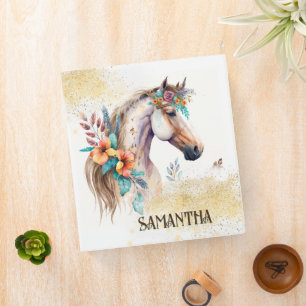 Classeur Aquarelle cheval boho fleuri pays nom rustique